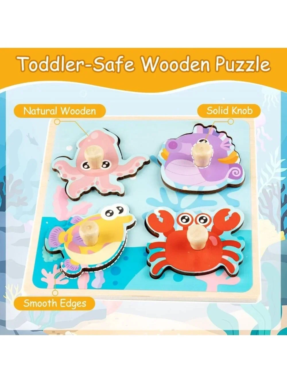 Eco-Friendly Wooden Toddler Puzzles - 4 Animal Jigsaw Sets for Fine Motor Skills